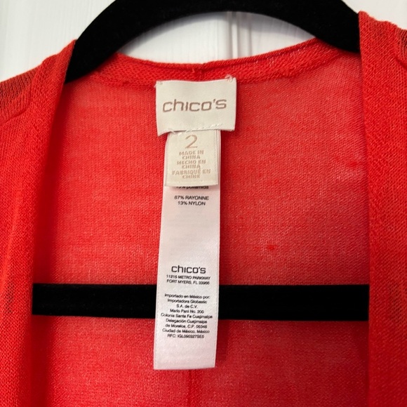 Chico's Sparkly Orange Peach Lightweight Long Cardigan Size 2 - Picture 3 of 7